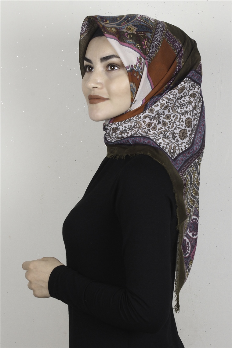 Coton Kare Eşarp 1679-6 Haki