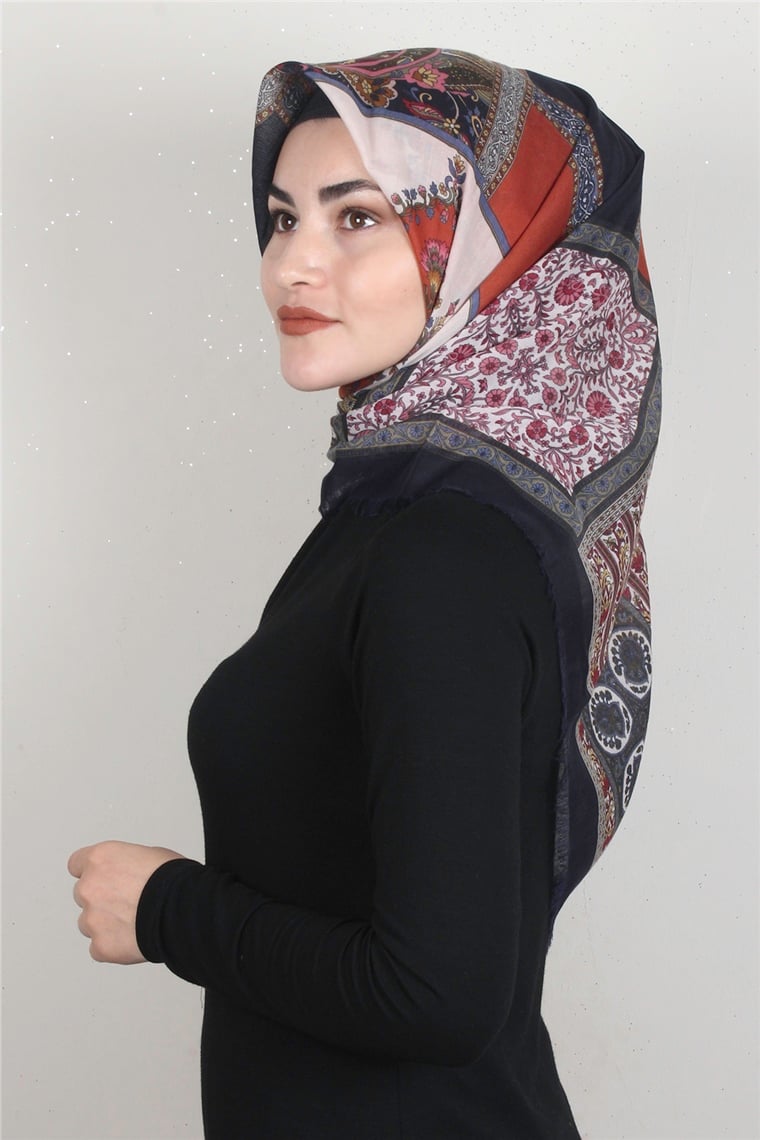 Coton Kare Eşarp 1679-7 Lacivert