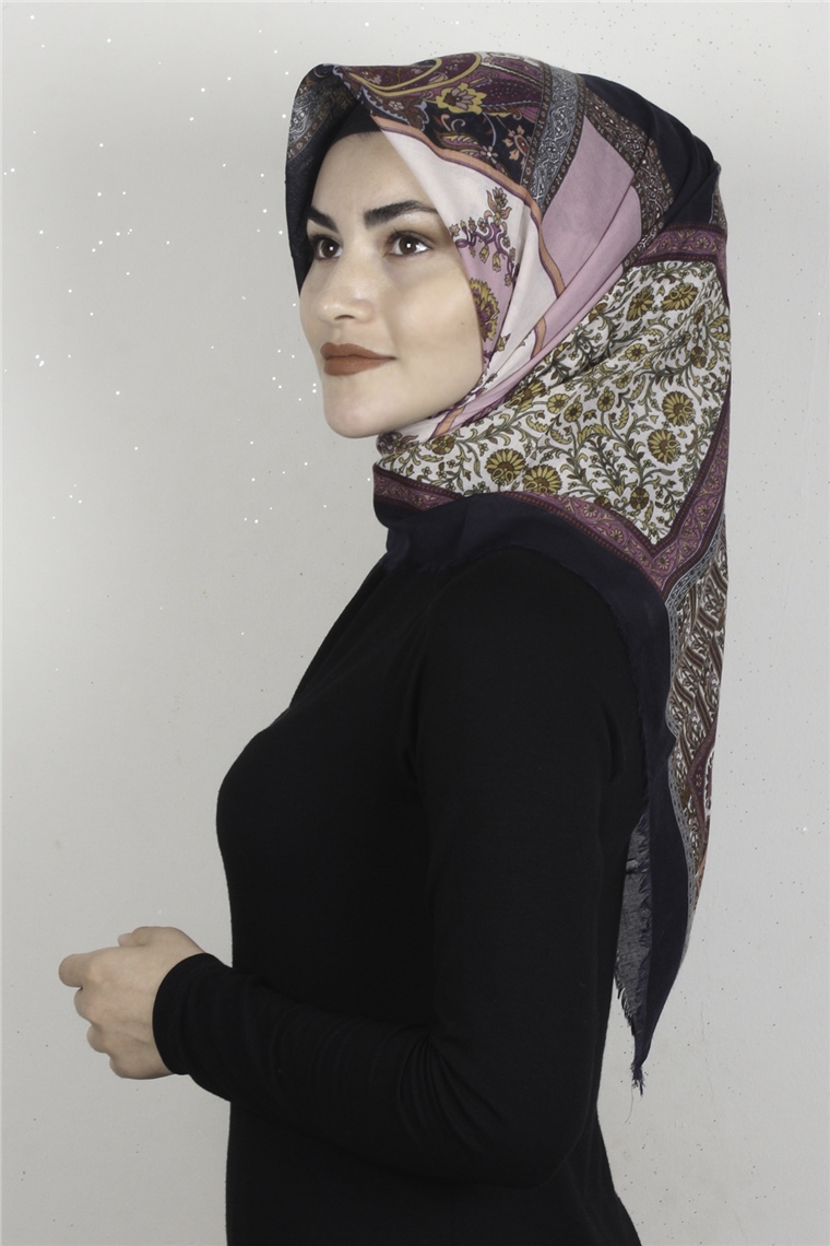 Coton Kare Eşarp 1679-8 Lacivert