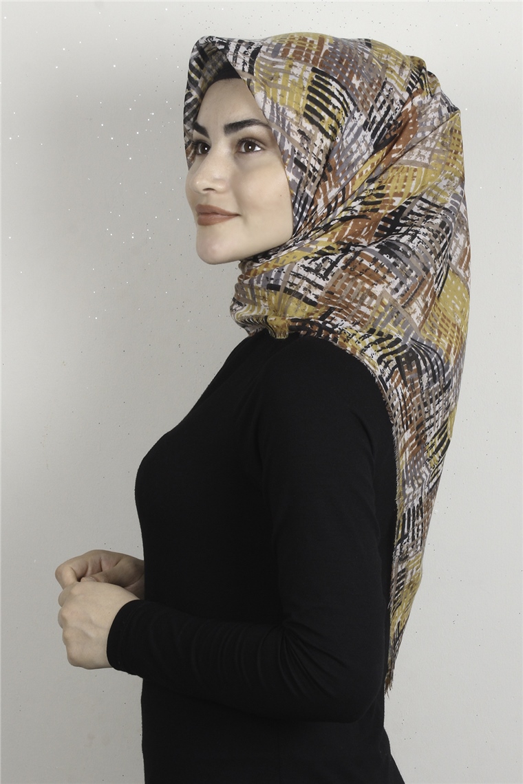 Coton Kare Eşarp 1680-1 Sarı