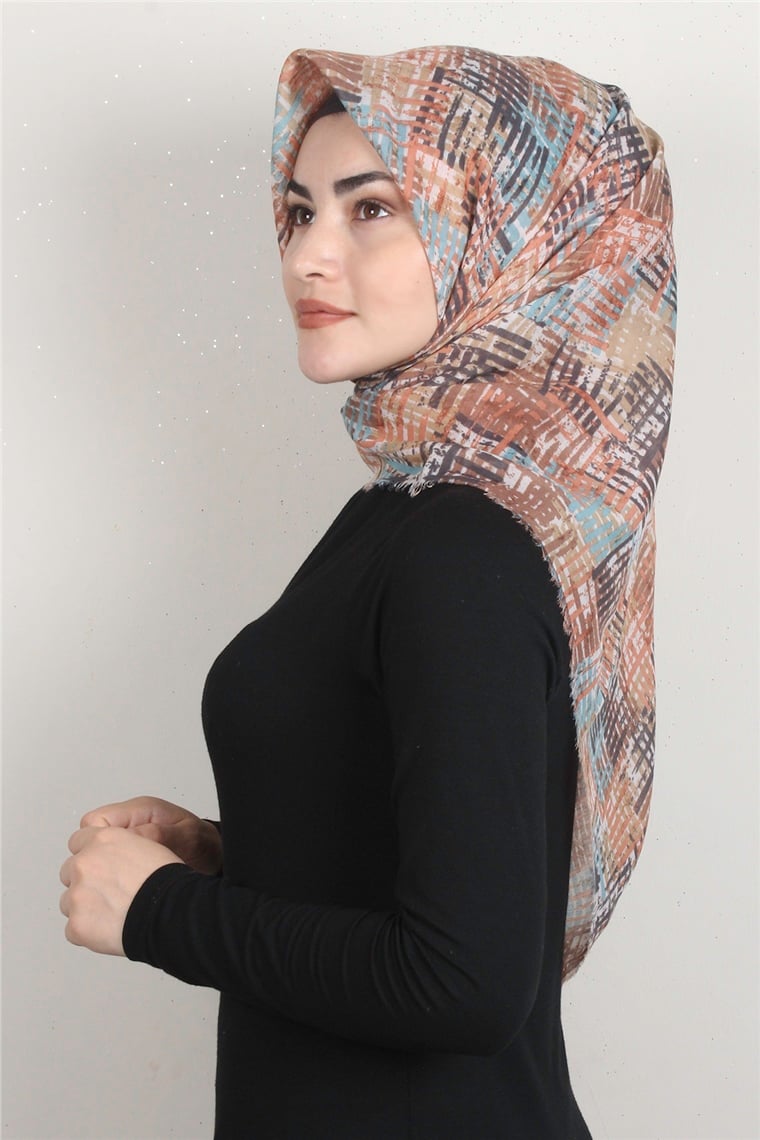 Coton Kare Eşarp 1680-10 Somon