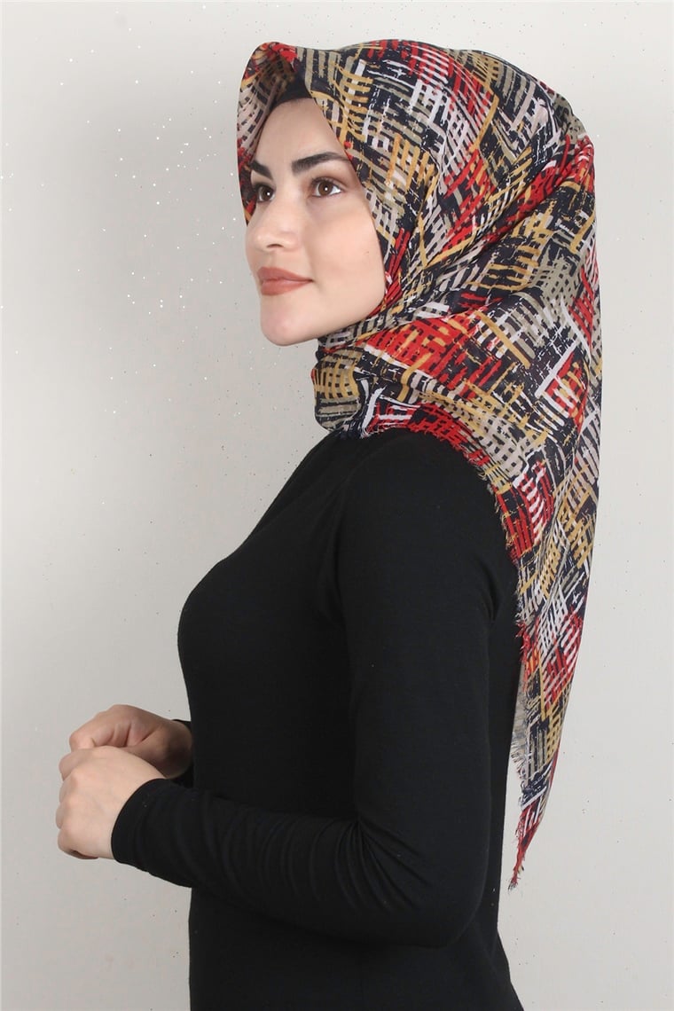 Coton Kare Eşarp 1680-11 Sarı-Kırmızı