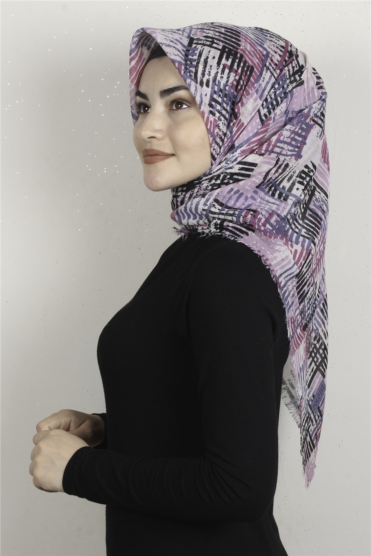 Coton Kare Eşarp 1680-12 Pembe