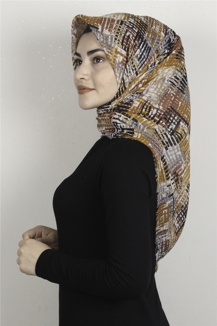 Coton Kare Eşarp 1680-13 Hardal