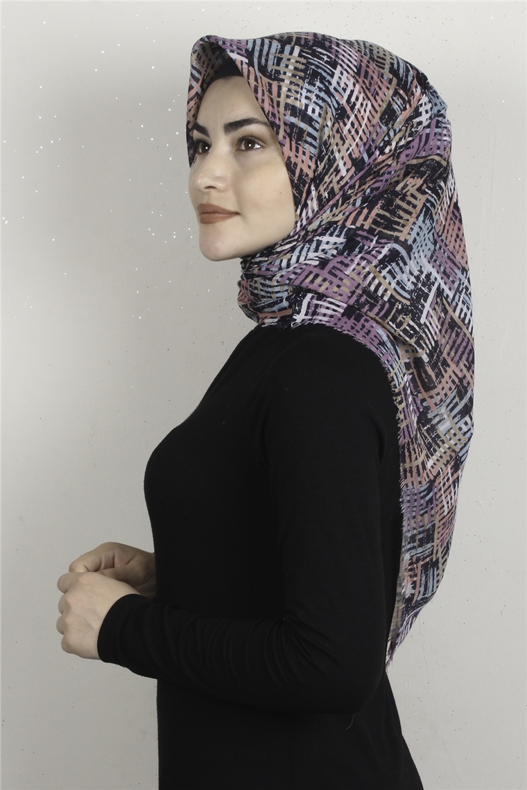 Coton Kare Eşarp 1680-14 Su Mavisi