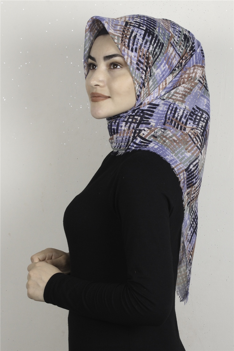 Coton Kare Eşarp 1680-16 Mavi