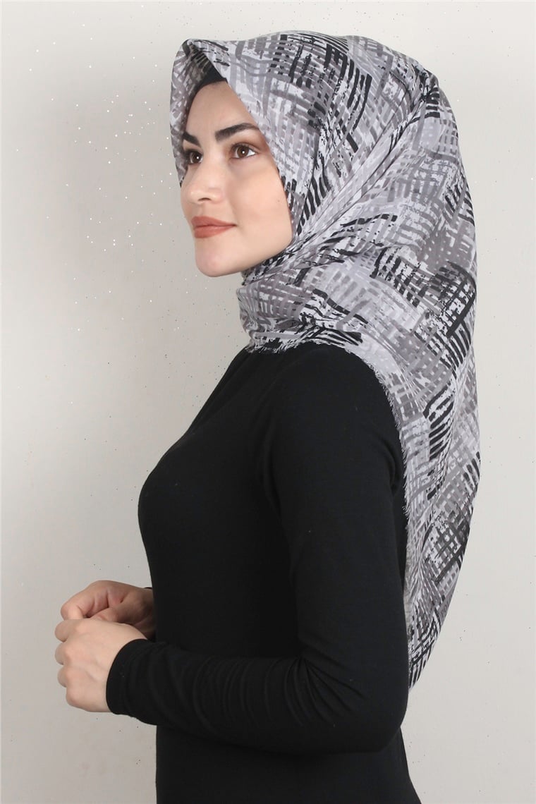 Coton Kare Eşarp 1680-9 Gri