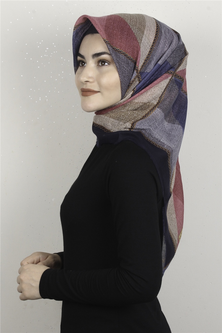Coton Kare Eşarp 1682-10 Lacivert