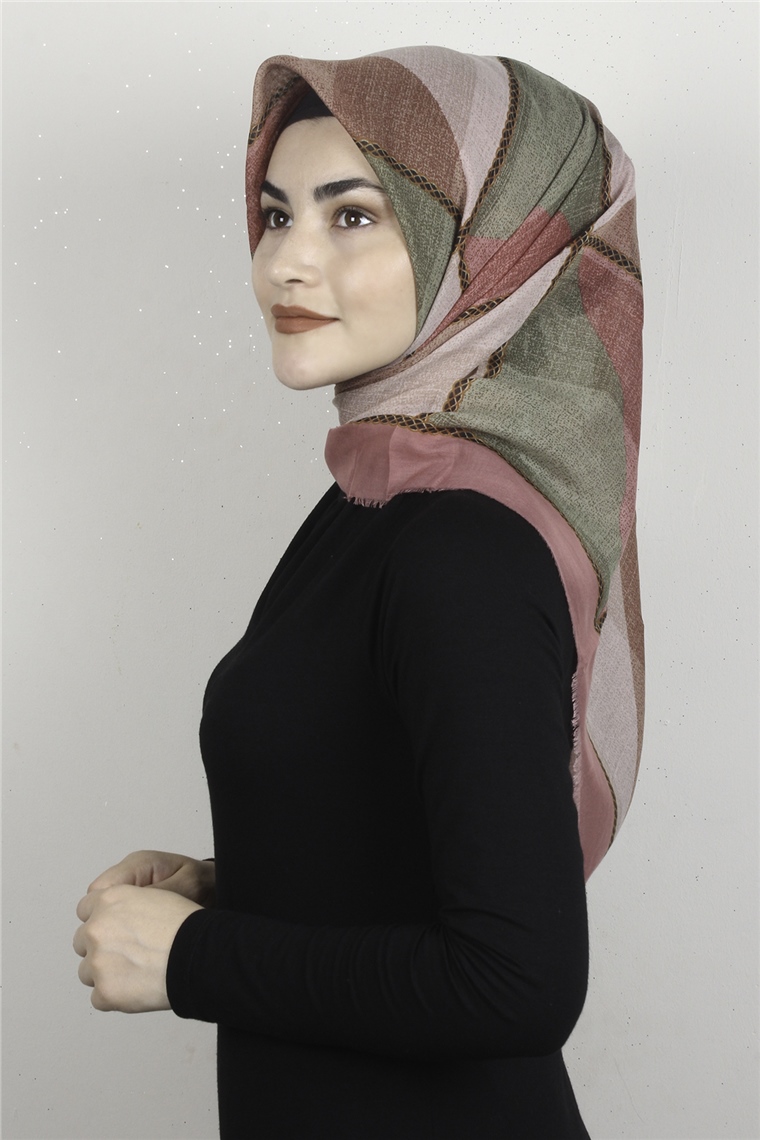 Coton Kare Eşarp 1682-17 Pembe