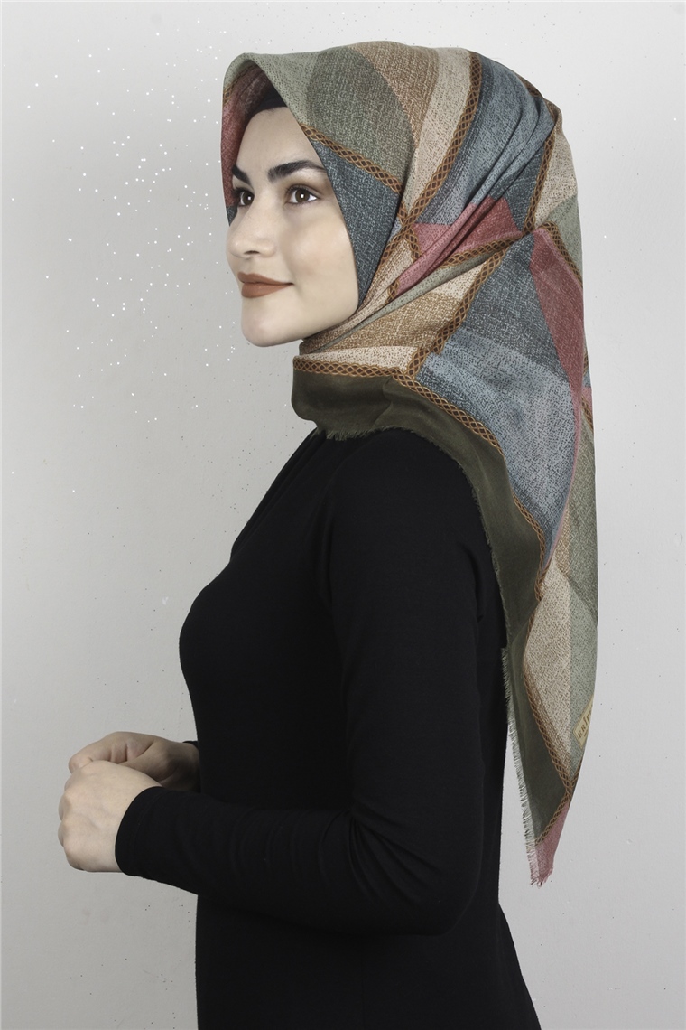Coton Kare Eşarp 1682-19 Yeşil