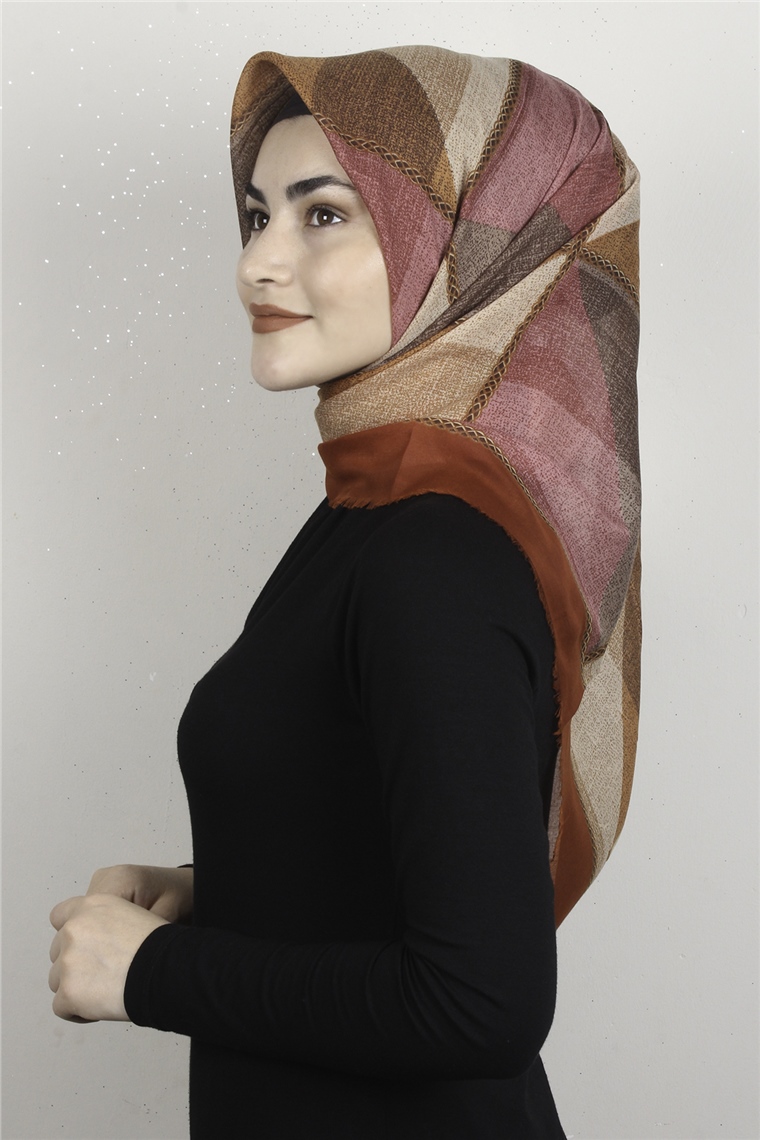 Coton Kare Eşarp 1682-20 Kiremit
