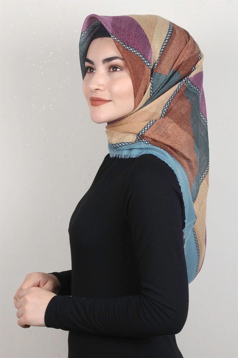 Coton Kare Eşarp 1682-5 Su Yeşili