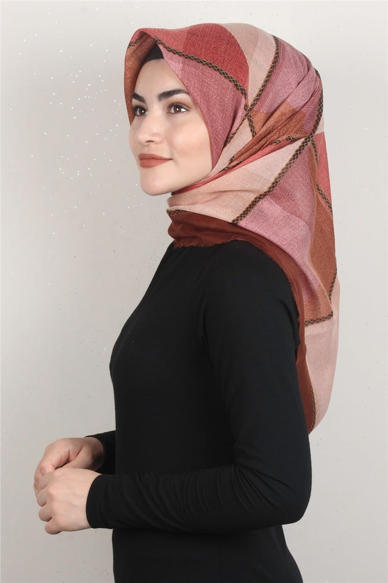 Coton Kare Eşarp 1682-6 Kahverengi