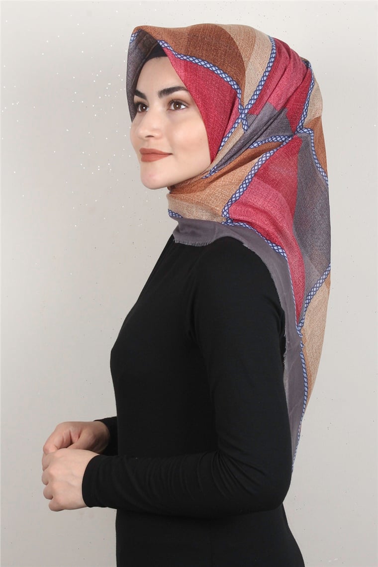 Coton Kare Eşarp 1682-7 Gri