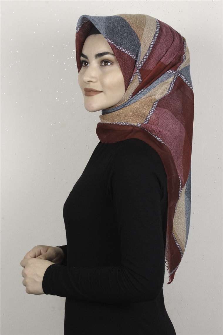 Coton Kare Eşarp 1682-8 Kırmızı
