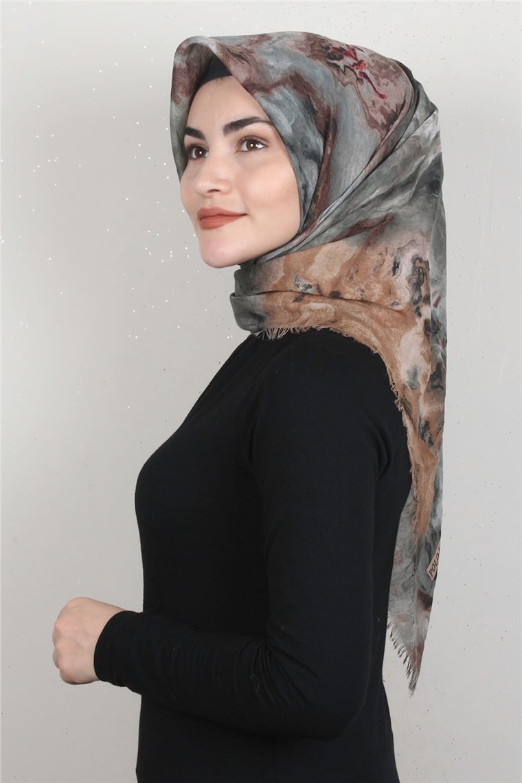 Coton Kare Eşarp 1683-1 Yeşil