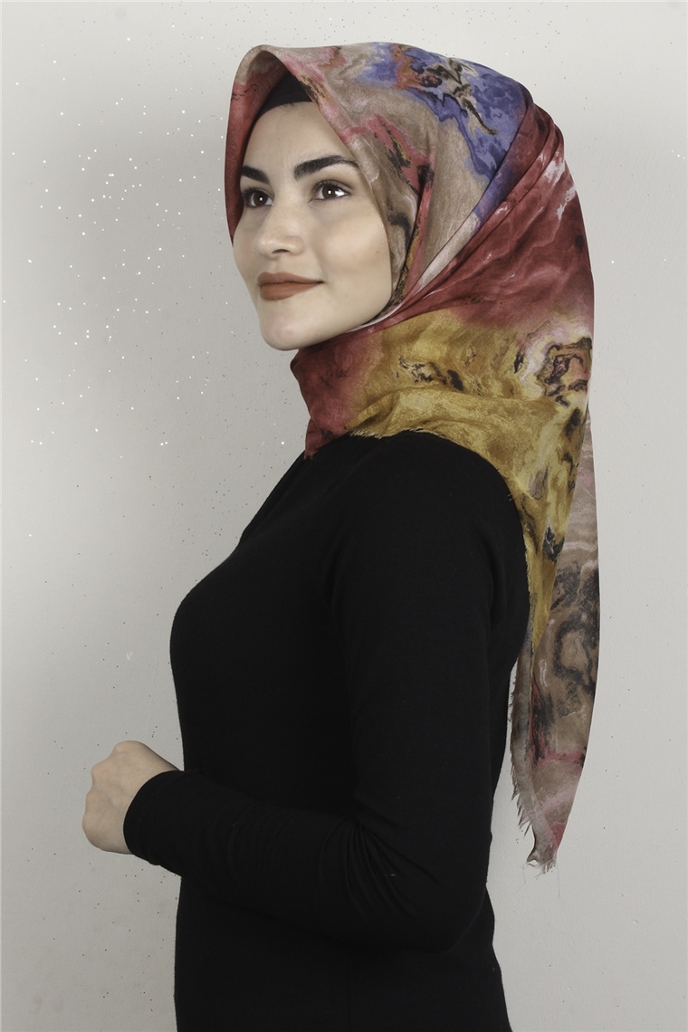Coton Kare Eşarp 1683-10 Fuşya