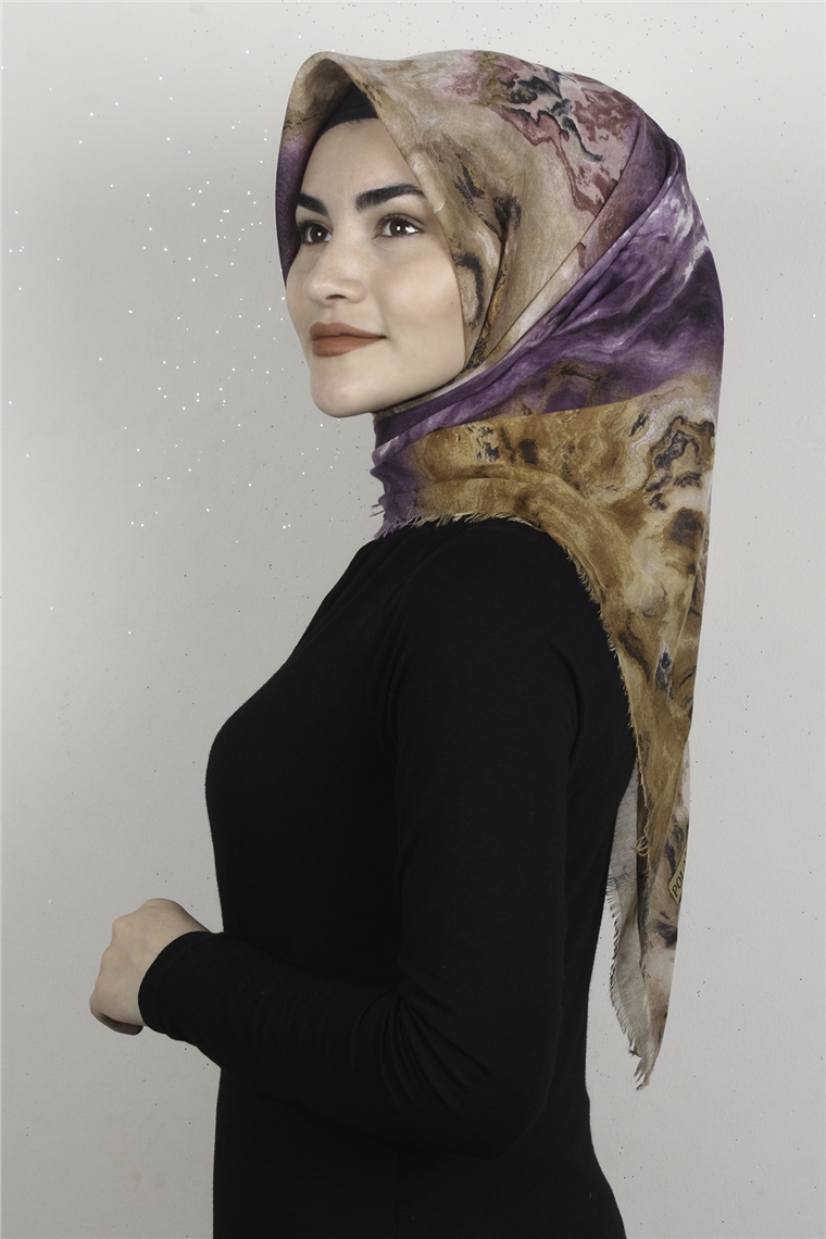 Coton Kare Eşarp 1683-11 Mor