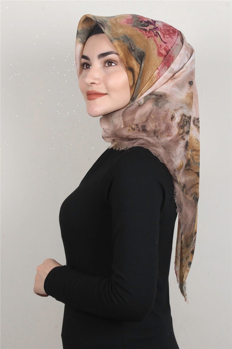 Coton Kare Eşarp 1683-12 Vizon