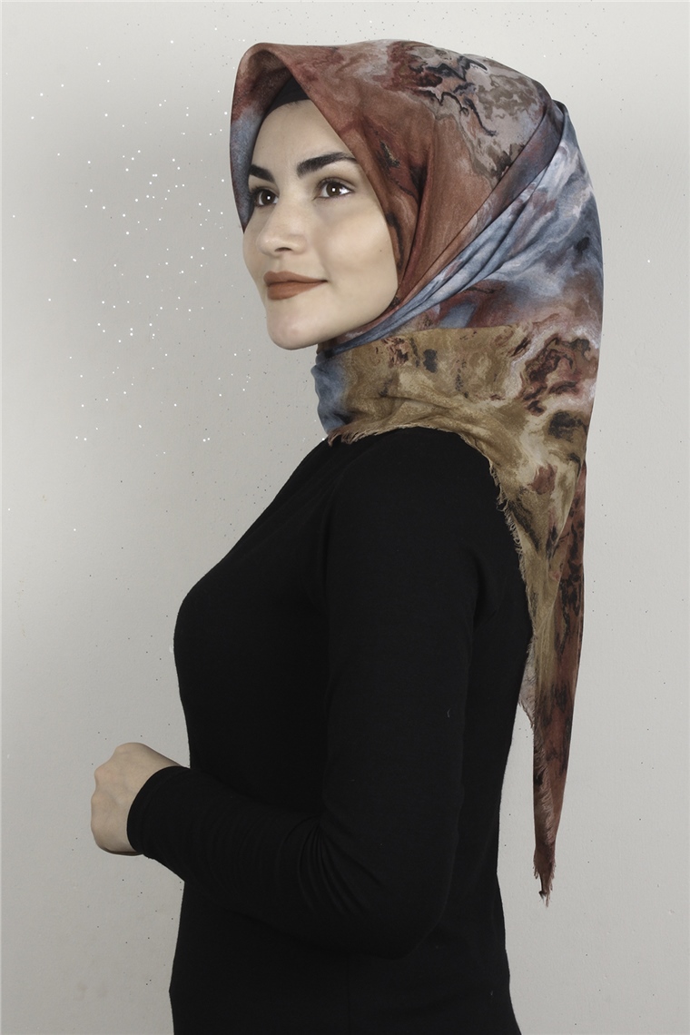 Coton Kare Eşarp 1683-13 Turkuaz 