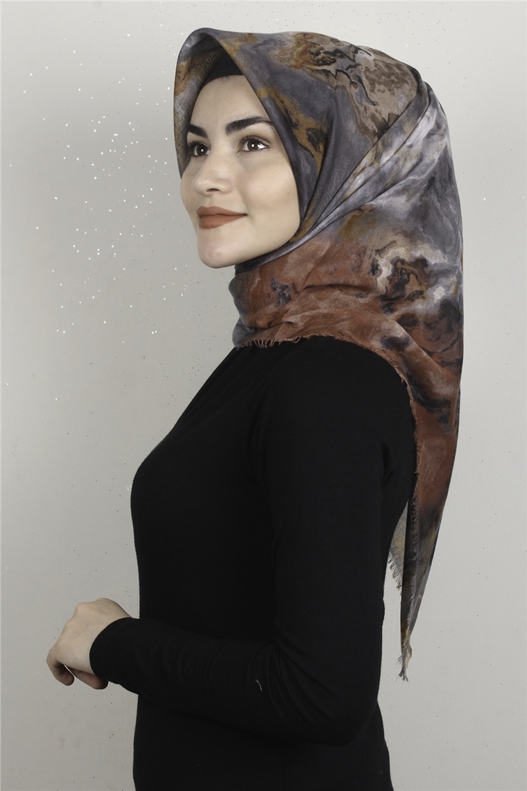 Coton Kare Eşarp 1683-14 Füme