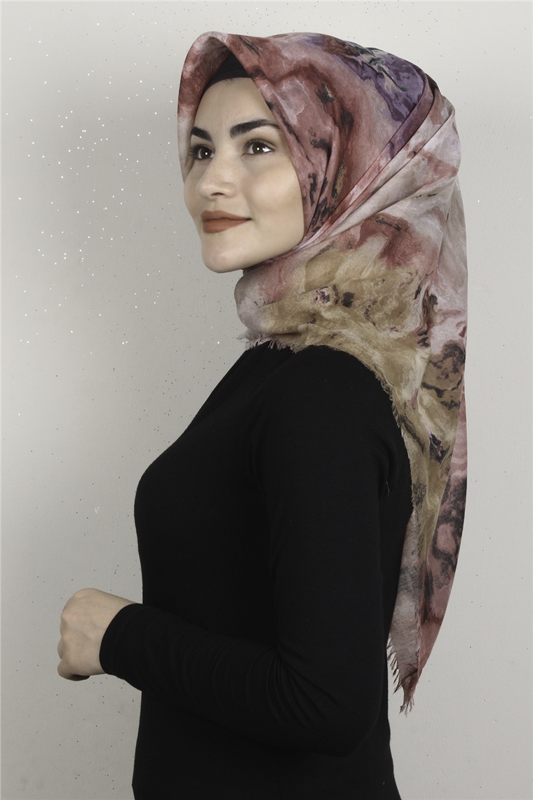 Coton Kare Eşarp 1683-15 Açık Pembe
