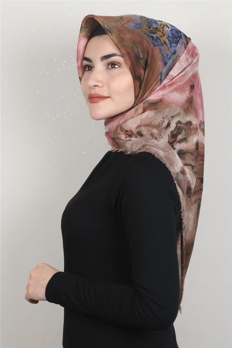 Coton Kare Eşarp 1683-6 Pudra Kahve