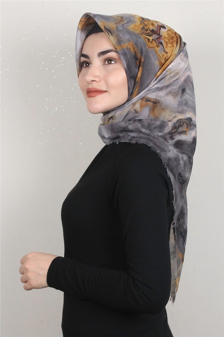 Coton Kare Eşarp 1683-7 Gri 