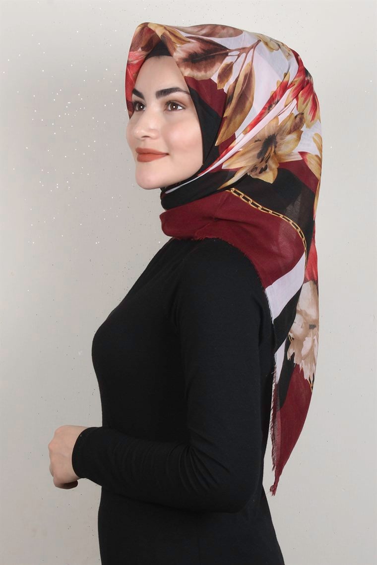 Coton Kare Eşarp 1684-11 Bordo