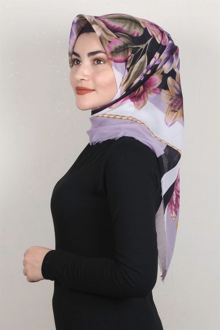 Coton Kare Eşarp 1684-12 Lila