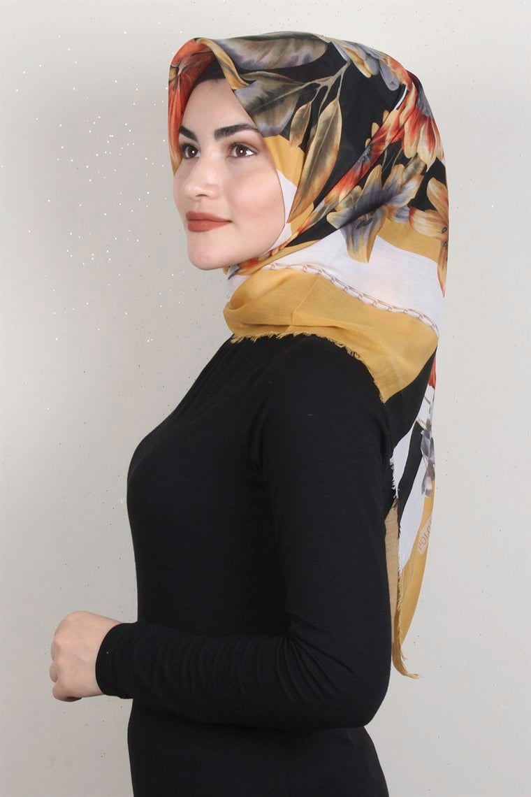 Coton Kare Eşarp 1684-13 Sarı