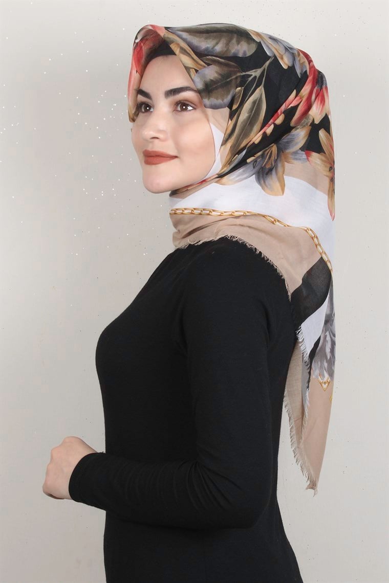 Coton Kare Eşarp 1684-14 Vizon