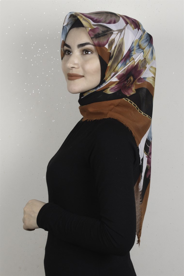 Coton Kare Eşarp 1684-2 Taba