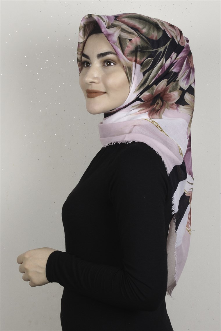 Coton Kare Eşarp 1684-3 Toz Pembe