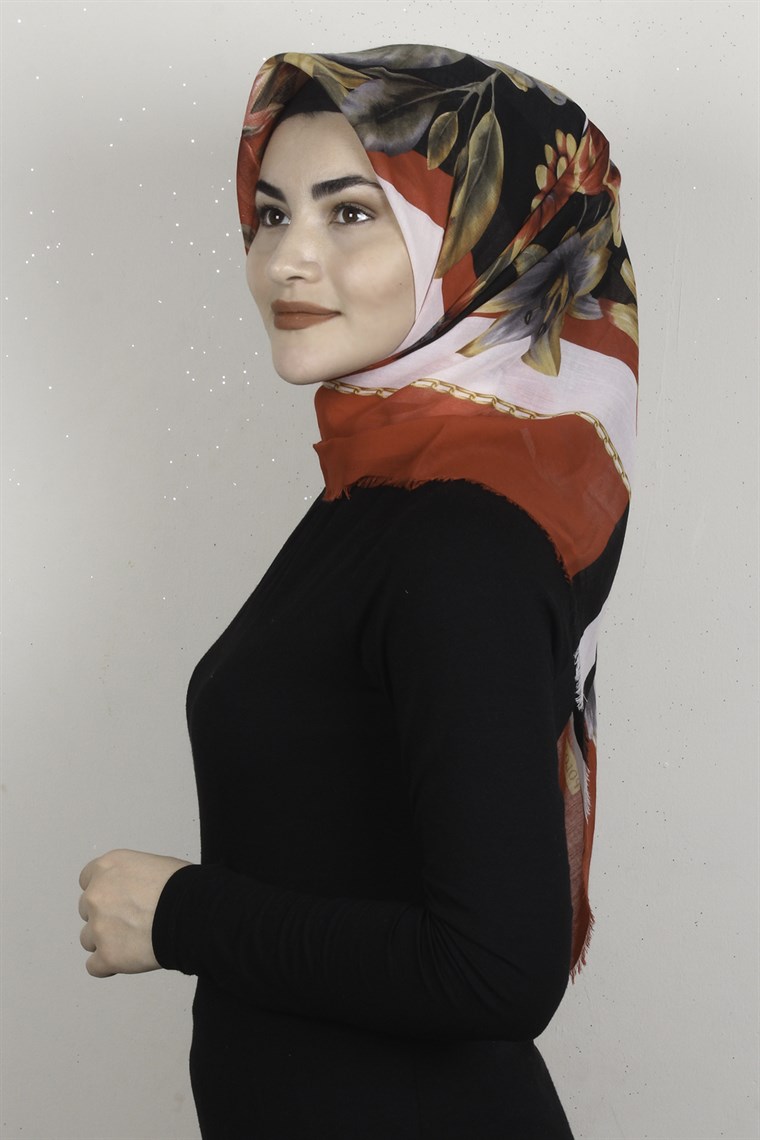 Coton Kare Eşarp 1684-4 Kırmızı