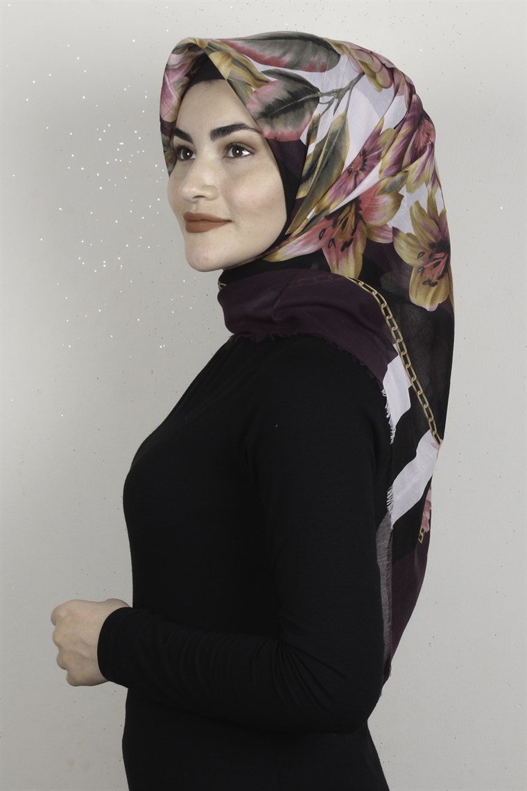 Coton Kare Eşarp 1684-6 Mor 