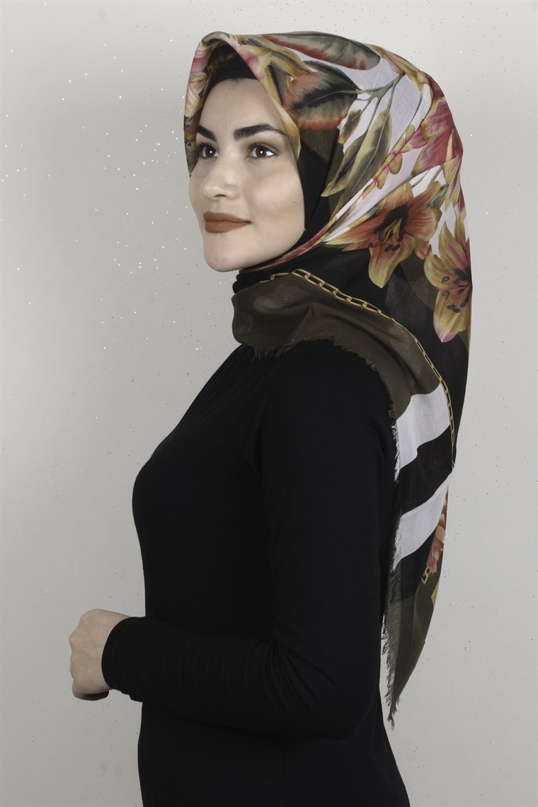 Coton Kare Eşarp 1684-7 Haki