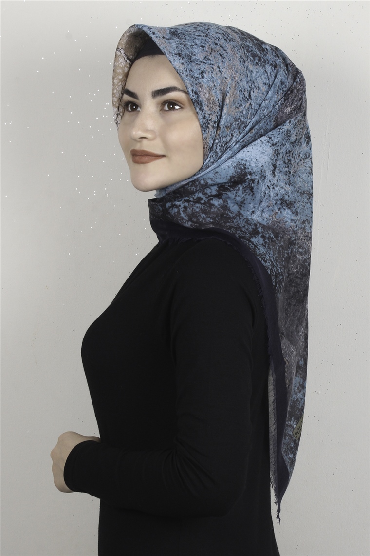 Coton Kare Eşarp 1685-9 Lacivert