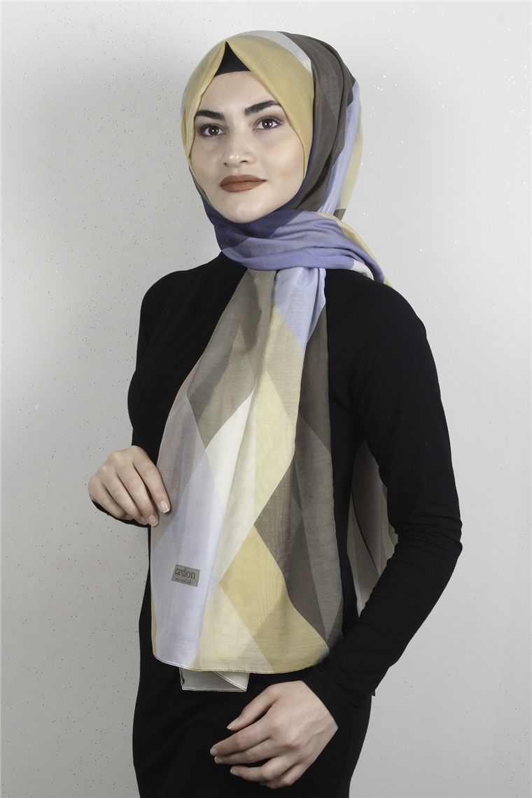 Cotton & Silk Şal 3632-12 Mavi-Kahve