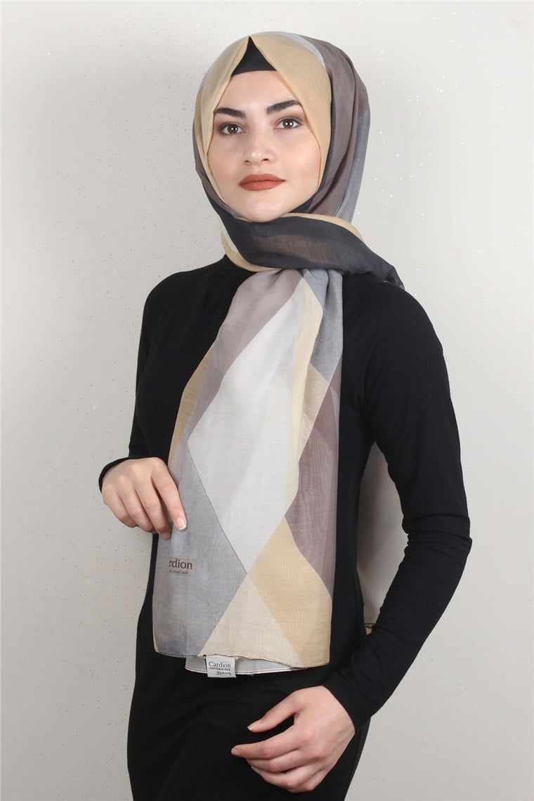 Cotton & Silk Şal 3632-7 Füme-Sarı