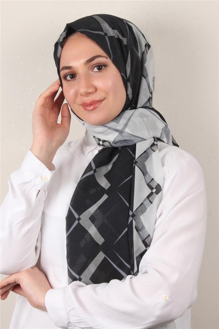 Cotton & Silk Şal 3640-5 Siyah-Gri