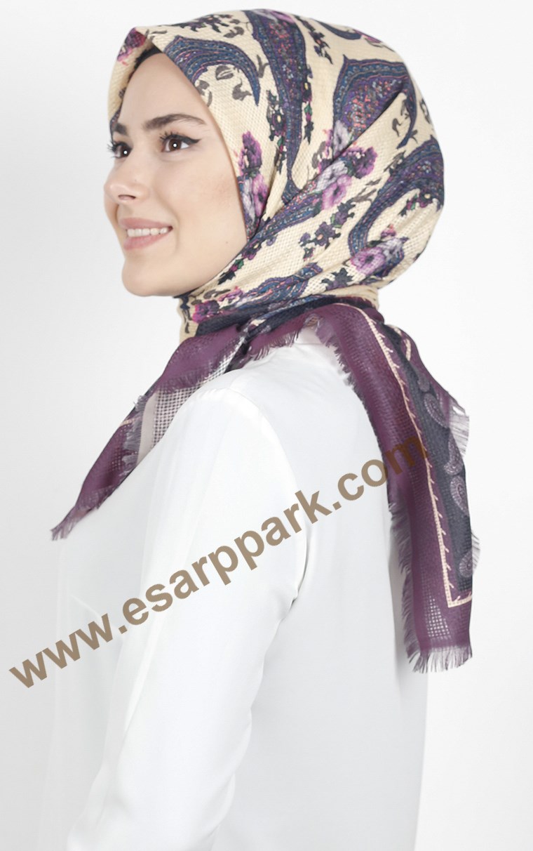Desenli Fileli Coton Eşarp 1711-4