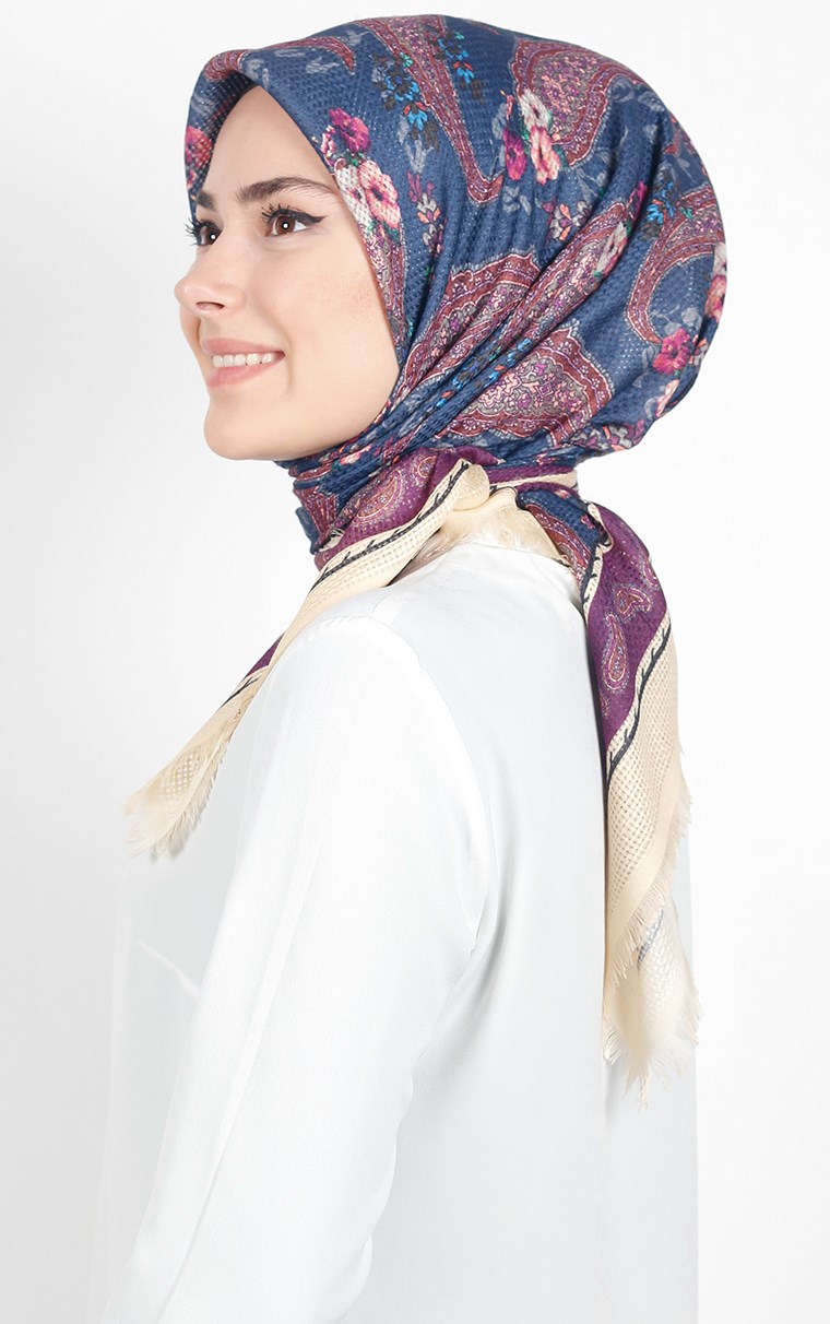 Desenli Fileli Coton Eşarp 1711-7