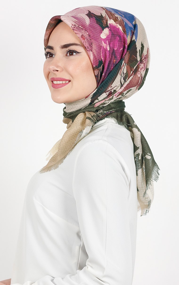 Desenli Fileli Coton Eşarp 1712-2