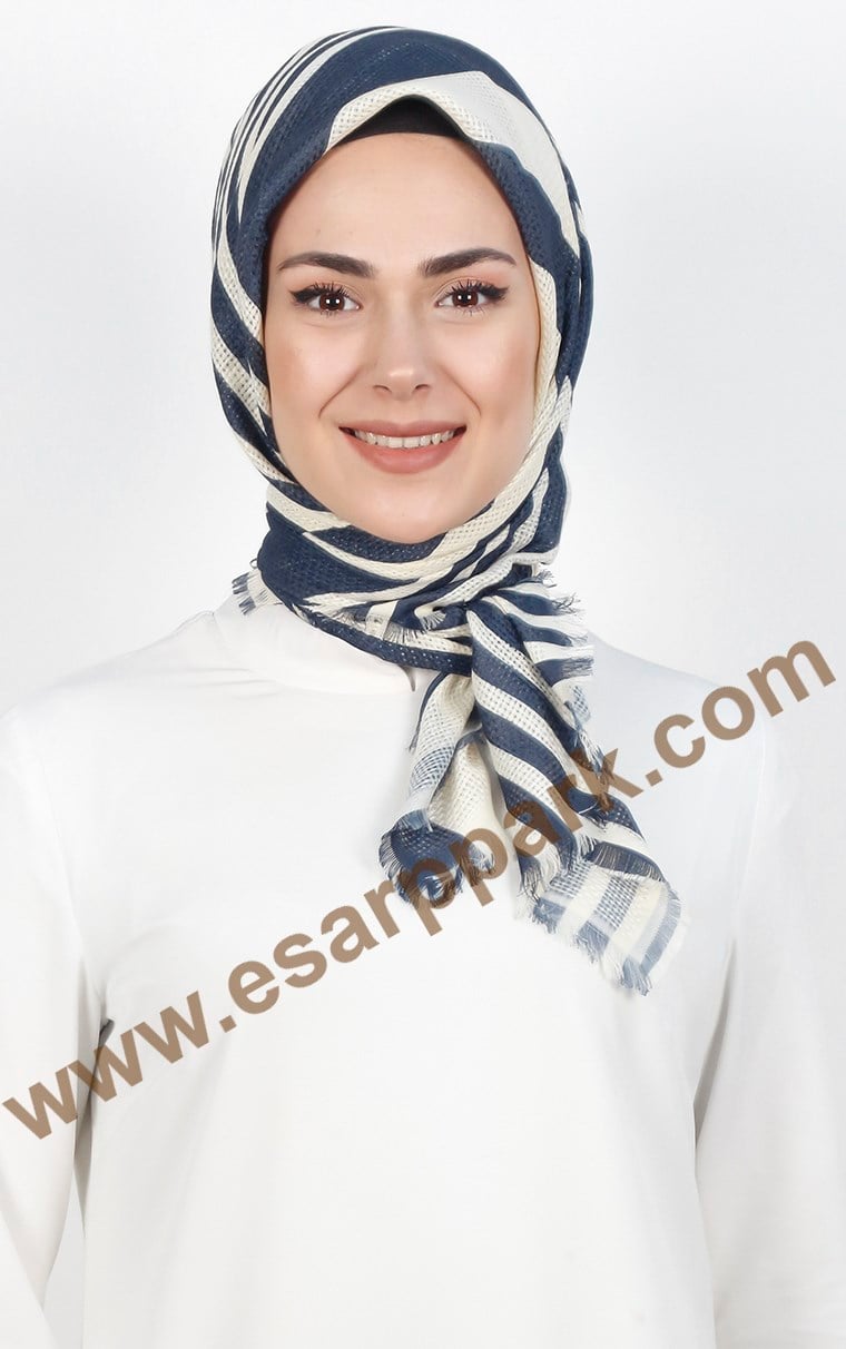 Desenli Fileli Coton Eşarp 1712-5