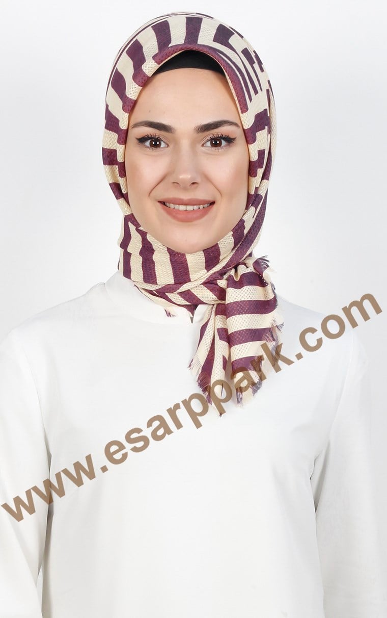 Desenli Fileli Coton Eşarp 1712-7