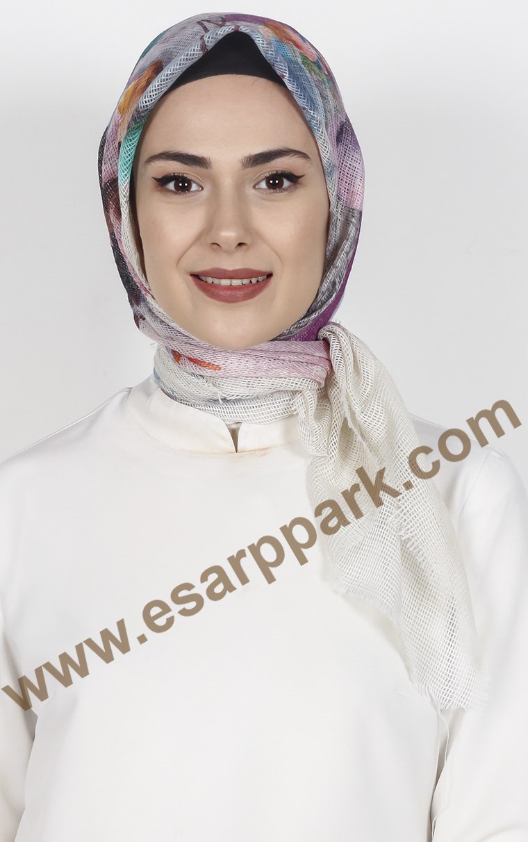 Desenli Fileli Coton Eşarp 1715-23