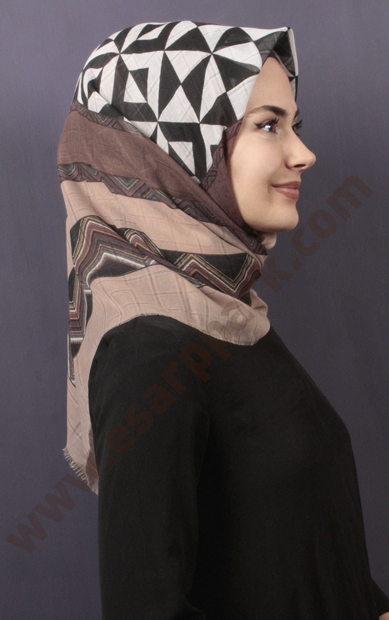 Desenli Fileli Coton Eşarp 1732-13