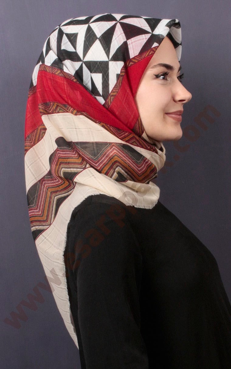 Desenli Fileli Coton Eşarp 1732-8