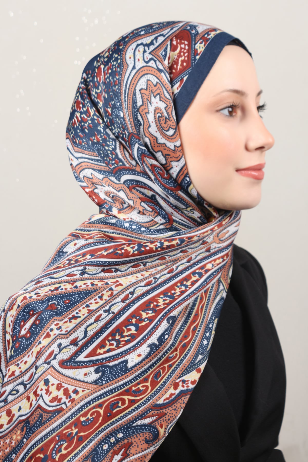 Desenli Larissa Şal 1515-3 Lacivert-Somon 